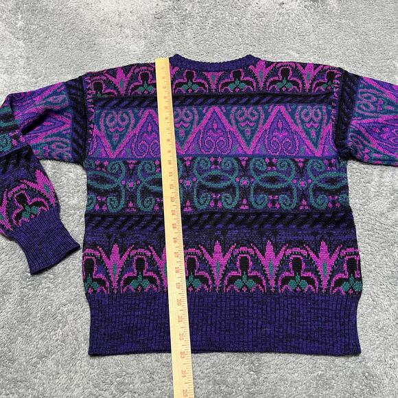 Vintage 80s Meister Sweater Blue / Pink Womens Small Ski Geometric Wool Blend - Picture 5 of 7